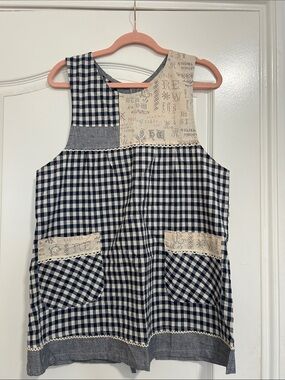 Girls Navy Gingham Patchwork Picnic Apron